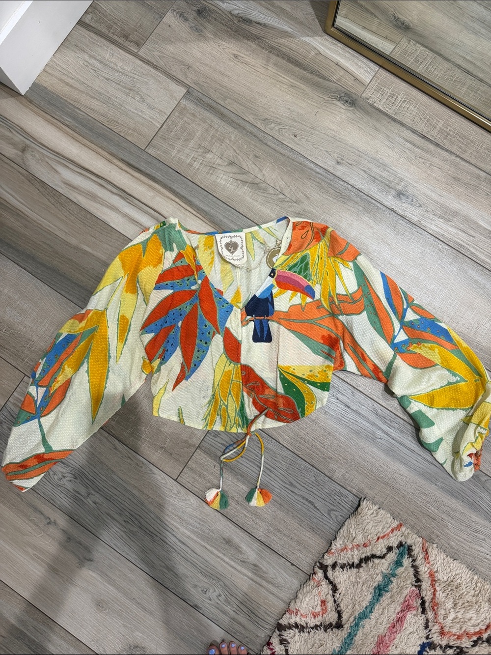 NWT Tropical Leaf Drawstring Top - Multicolor